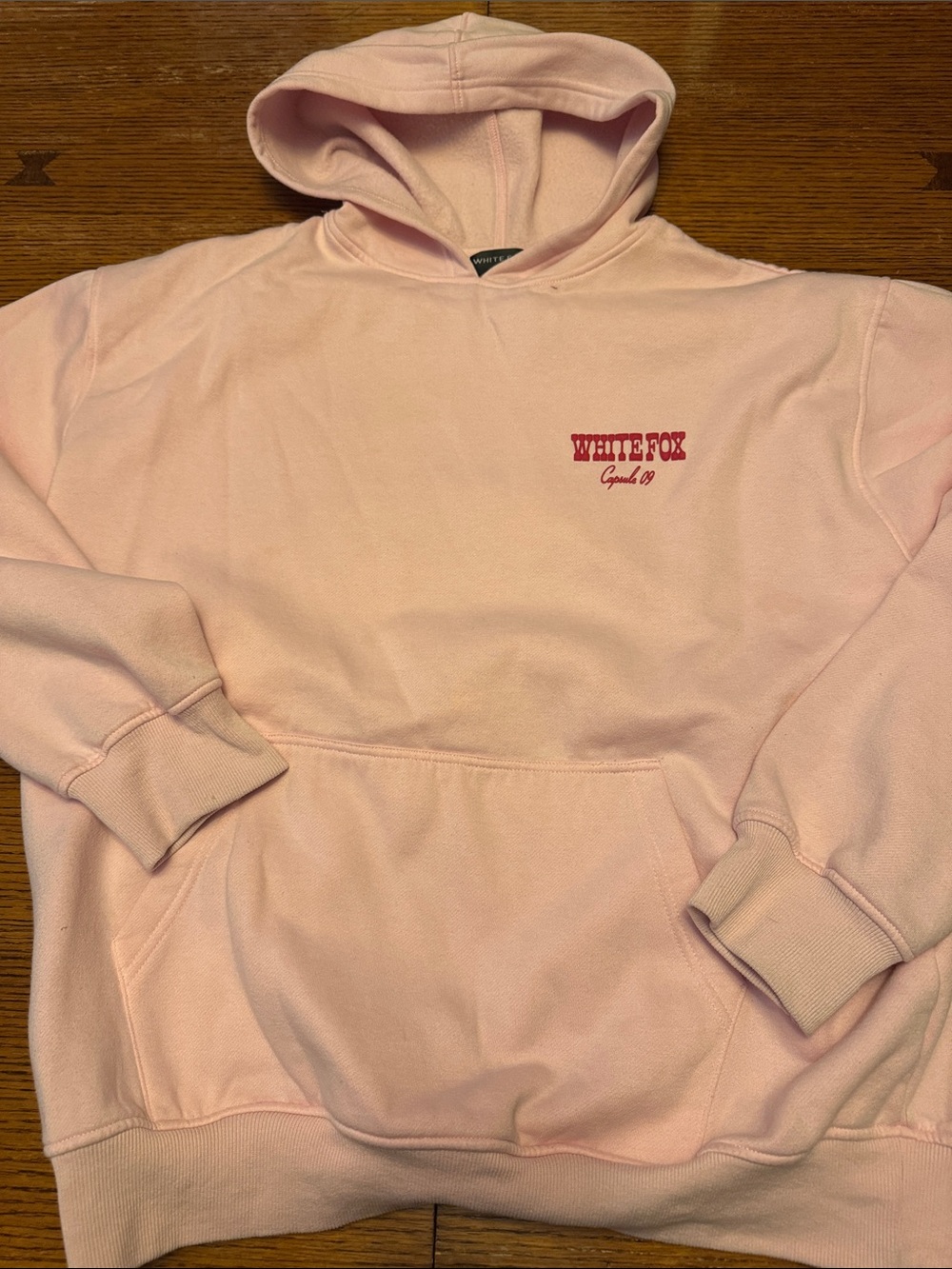 White Fox Boutique Light Pink Hoodie with Red Logo